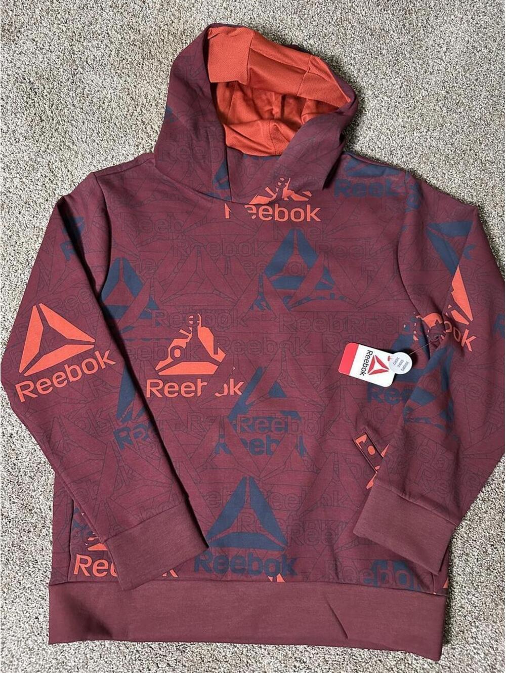 Reebok Burgundy Allover Print Hoodie Men’s L